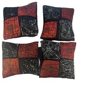 Set of 4 Abstract Black Red White Square Throw Pillows 14x15 in Modern Fabric